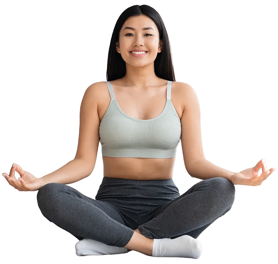 domestic yoga happy young asian woman meditating utc